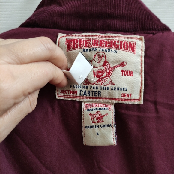 True Religion Burgundy Cream Corduroy Vest Women's L Run Small Y2K - Picture 5 of 11